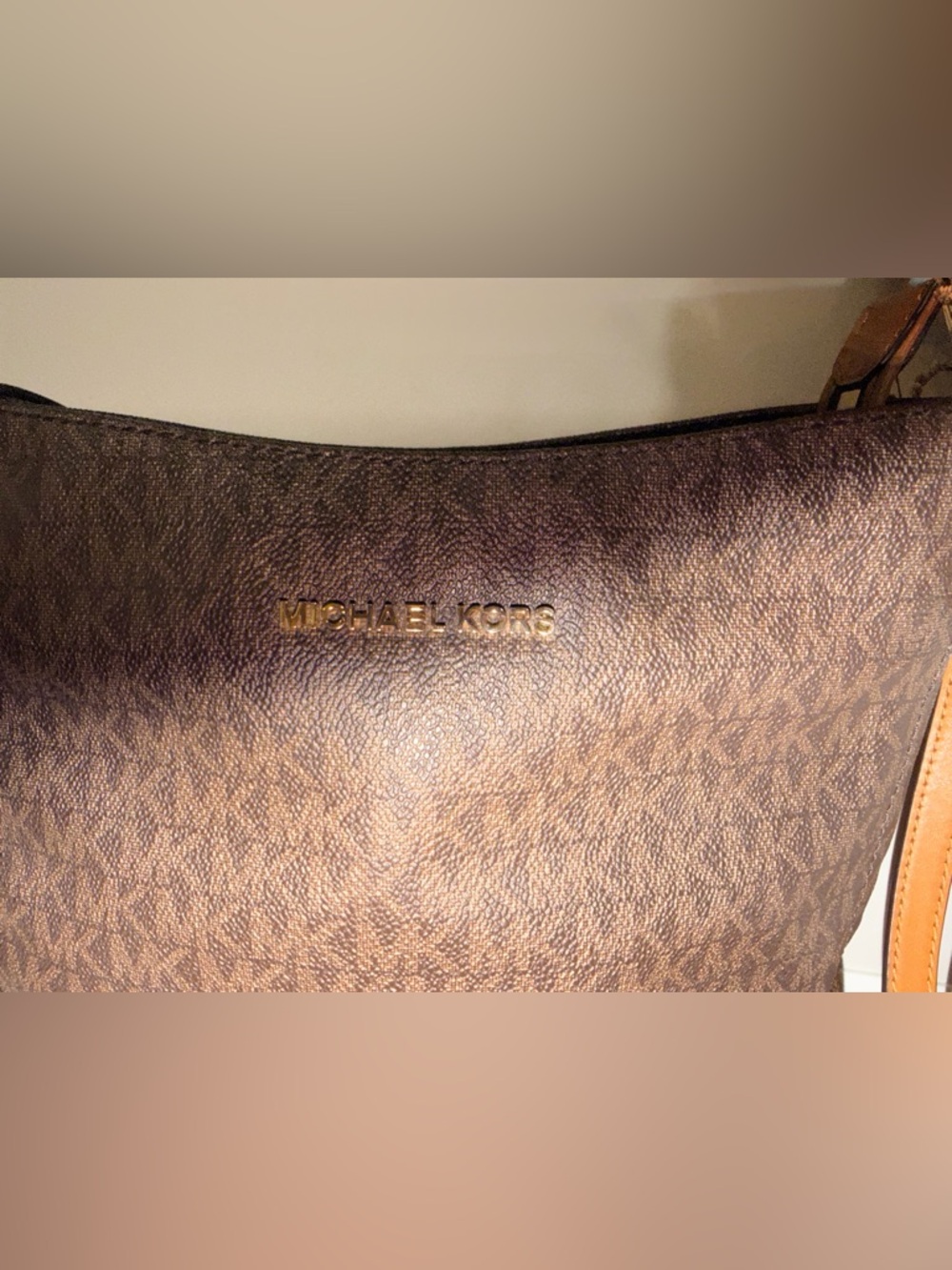 Michael Kors Dark Brown Signature Crossbody Bag with Tan Strap - Picture 8 of 15